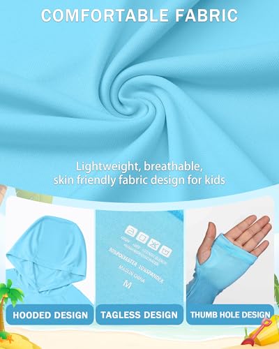 Image of Boys Rash Guard Swim Hoodie, Kids Long Sleeve Sun Fishing Shirts