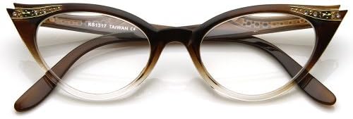 zeroUV Womens Retro Fashion Clear Lens Cat Eye Glasses with Rhinestones