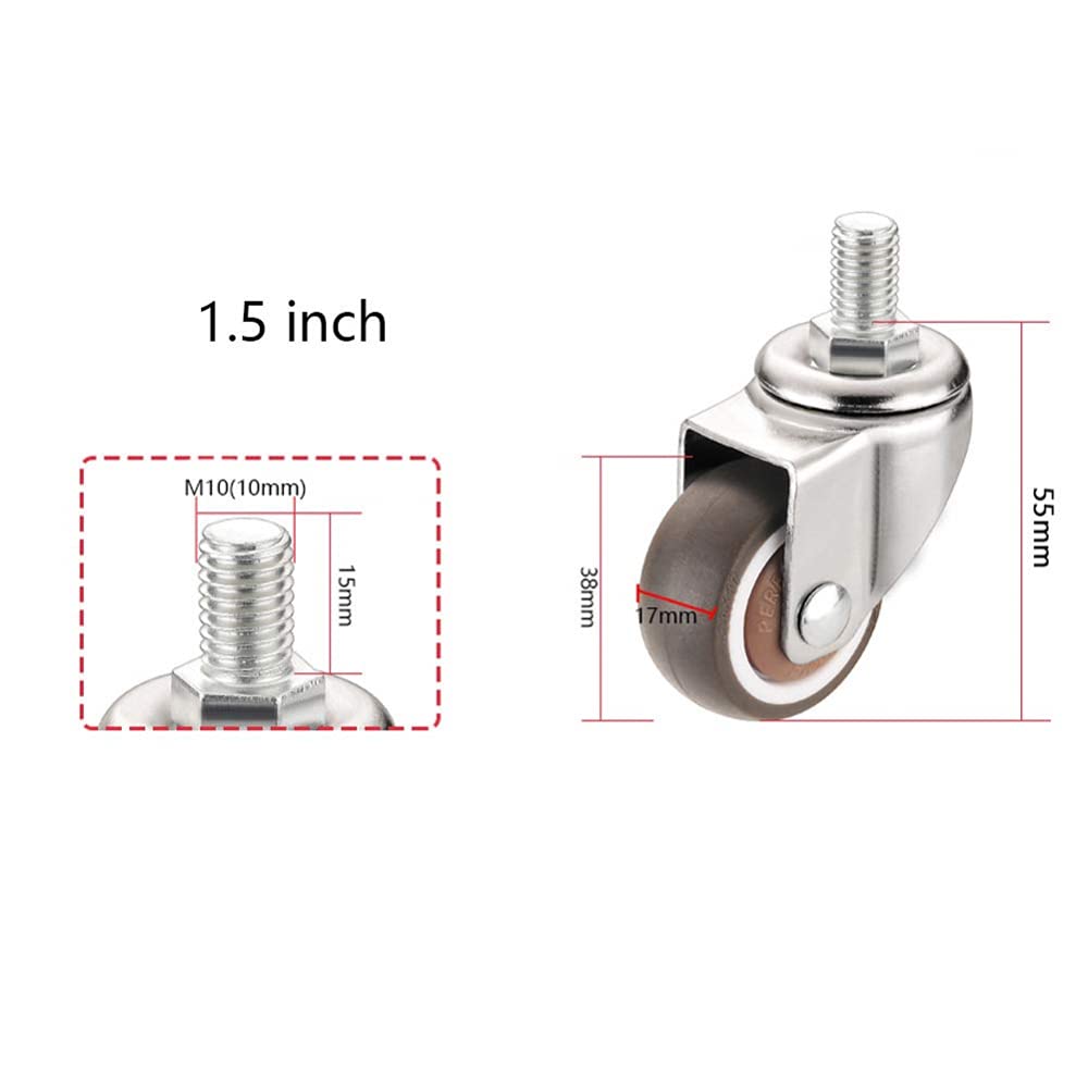 5 × Office Chair Casters M10 Thread Silent Rubber Casters Computer Chair Swivel Furniture Replacement Swivel Wheels Hardwood Floor Mat-1.5 inch
