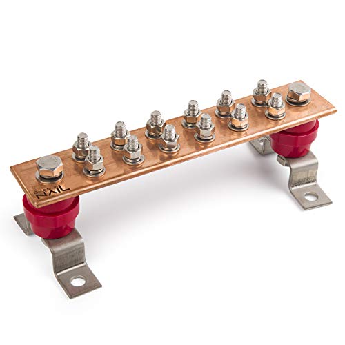GOUNENGNAIL-Wall Mounted Copper Ground Bar Kit .25" x 2" x 10" Bus Bar 5/16'' x 12 Terminal Positions, UL Recognized SM40 Insulators Rated Uimp up to 6KV (12 Terminal Positions)