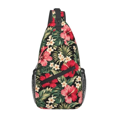 Mochila tiracolo vintage de elefante, unissex, bolsa de ombro para mulheres, homens, caminhadas, viagens, Flores havaianas de hibisco, One Size