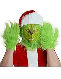 Blafly Christmas Costume Mask Gloves Hat for Men Adult Green Santa Accessories Set Realistic Funny...