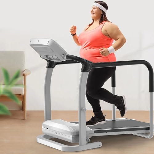 Image of Recovery Fitness Walking Treadmill, Adjustable 0.3-3.7mph Speed /Slop, with Extended Handrails, Heart Rate Measurement, LCD Display, Holder for Cup,White
