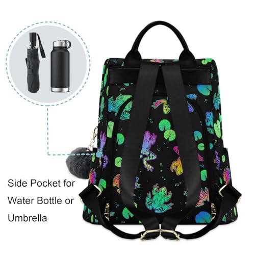 Image of Fustylead Neon Color Frogs and Water Lily Leaves Women Backpack Purse Anti-theft Lightweight Shoulder Bag