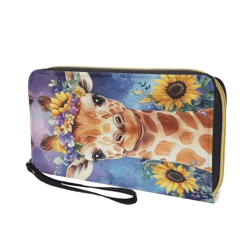 Galaxy Giraffe Floral Long Wristlet Wallet for Women Zipper Phone Cards Holder Clutch Purse Organizer3
