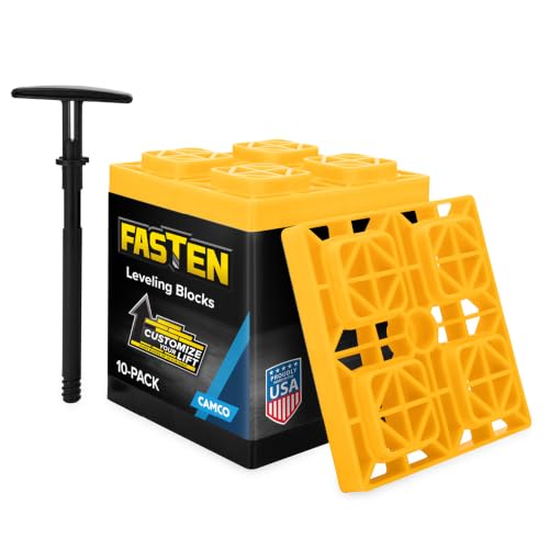 Camco FasTen RV Leveling Blocks - Features Interlocking Design for Customizable Height - Carrying...