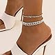 Clataly kubanische Fußkettchen Armbänder Doppelschicht Kristall Fußkettchen Strand Fuß Schmuck für Frauen und Mädchen (Silber)