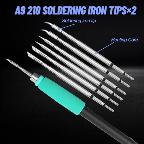 SUGON A9 210 Precision Soldering Station, Fast heating to 716°F in 2 seconds, 120W Soldering Iron Station kit with 6 Soldering Iron Tip, 3 Preset temperature, 212-842℉, Soldering Iron Replacement Rack