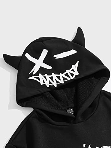 WDIRARA Men's Cartoon Letter Graphic Print Ears Hoodie Sweatshirt Casual Pullovers4