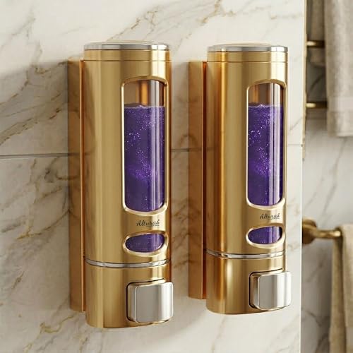 Image of ALTURAS Wall Mounted Liquid Soap Dispenser, ABS, 400 ML, for Shampoo, Sanitizer and Gel Handwash Dispenser (400 ML Gold Combo)