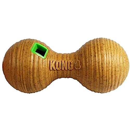 KONG Treat Dispenser Bamboo Feeder Dumbbell Dog Toy, Medium, Tan