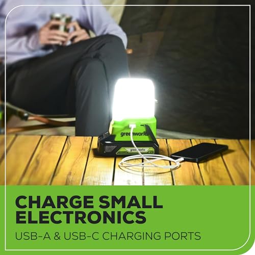 Greenworks 24V Lantern Cordless 500lm Camping Light Kit with USB-A and USB-C Port, 2Ah Battery and Charger Included - image 5