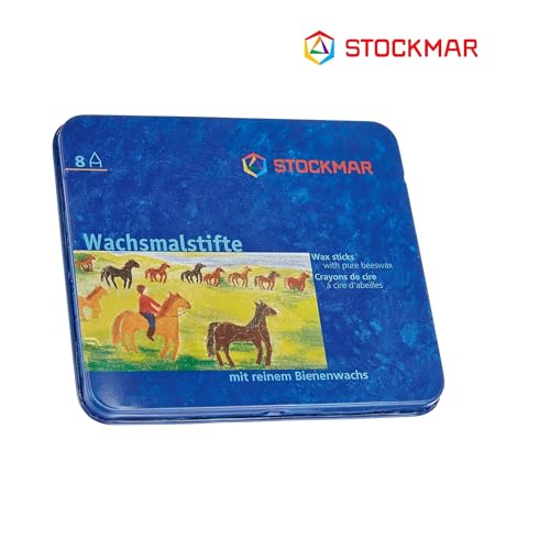 Stockmar FBA_31000 Stockmar Wachsmalstifte (8 Stifte, wasserfest, papergewickelt, aus Bienenwachs, im Blechetui), 1 - Pack, bunt