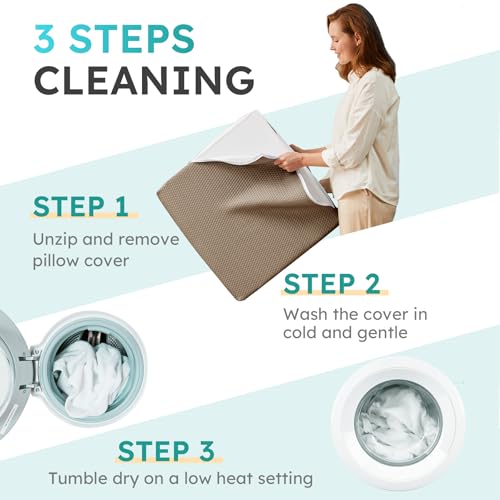 Image of Bedluxe Wedge Pillow, 12 inch Bed Wedge Pillow for Headboard, Pillow Wedge for Acid Reflux Relief, Sleeping, After Surgery, Snoring, Gerd, Triangle Pillow Wedge - Cooling Memory Foam Top, Coffee
