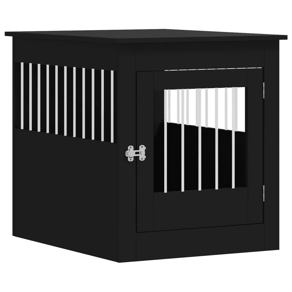 vidaXL Dog Crate Furniture, Doghouse with Fence, Dog Kennel with Lockable door, Dog Cage for Indoor Living Room, Black Engineered Wood — image 1