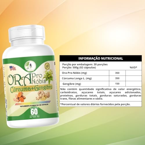Ora Pro Nobis, Cúrcuma E Gengibre - 60 Cápsulas Fits Life