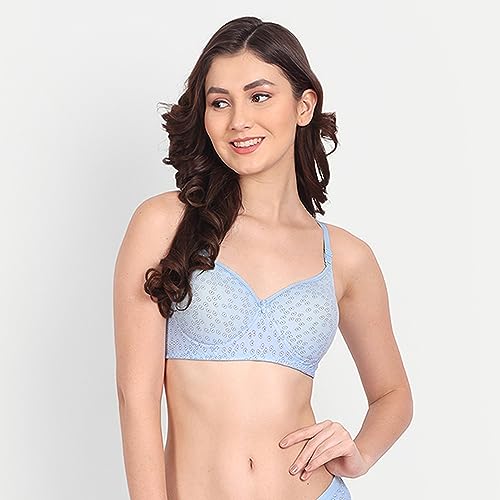 Image of Women Flower Printed Padded Bra - Made of Pure Cotton Full Coverage Non Wired Soft Cup for T-Shirt Saree Dress for Everyday