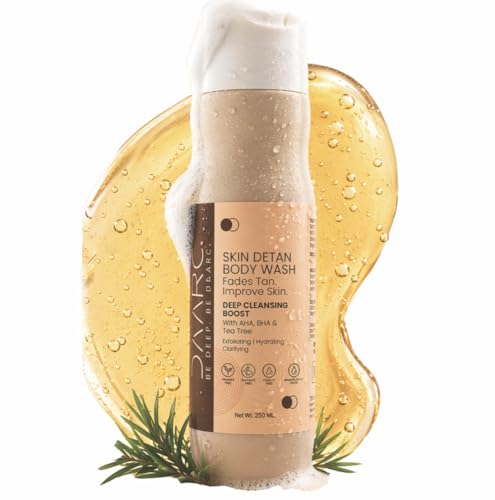 Image of DAARC DETAN Body Wash with 10% Glycolic Acid, 5% Lactic Acid & 2% Salicylic Acid | AHA BHA Exfoliating Body Wash for Tan Removal, Body Acne & Strawberry Legs | 250ml