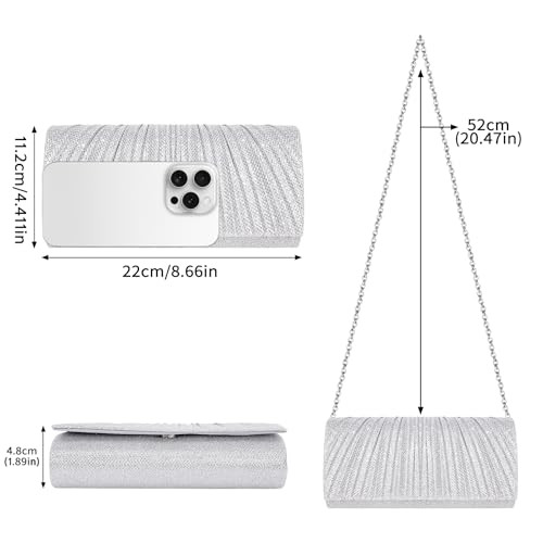 Image of Larcenciel Clutch Purses for Women, Shiny Pleated Evening Bag w /Removable Chain for Formal Events Cocktail Wedding Prom