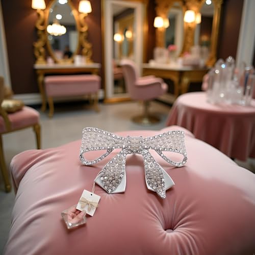 Pinzas para el cabello con moño plateado, perlas y strass brillantes para mujeres y niñas miniatura 4