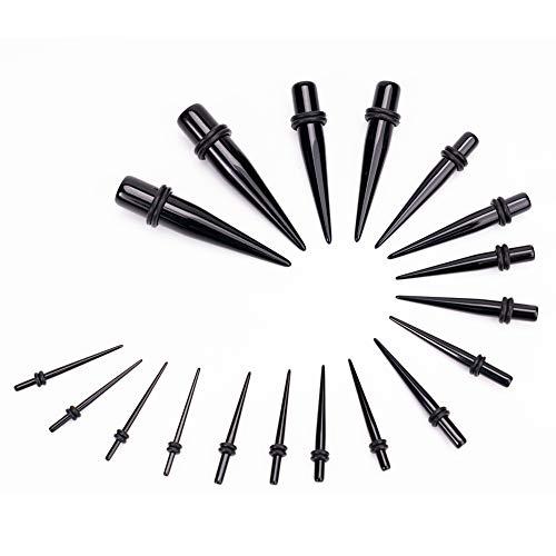 LLGL-EU Ohr-Stretching-Kit 50 Stück 14G-00G Ohr Messgeräte Expander Set Acryl Verjünger und Stecker & Silikon Tunnel Piercing-Schmuck-Set (Black)
