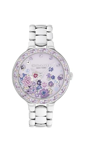 COACH 14504499 montre de fitness de luxe avec boîtier en acier brossé et finition cadran argent