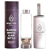Elixir2Go Crystal Elixir Water Bottle – 16 ounce Shatter Resistant Glass Gemstone Water Bottle for Making Gemwater – Includes Gemstones and Neoprene Sleeve (Smoky Quartz & Clear Quartz)