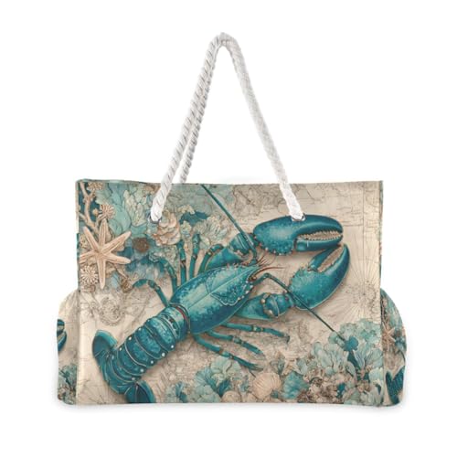 susiyo Watercolor Ocean Lobster Beach Bags for Women Large Travel Tote Bag Waterproof Sandproof Lightweight Swim Pool Bag for Family Outdoor2
