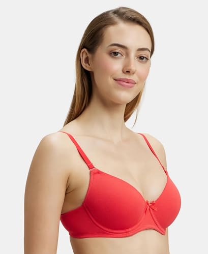 Image of Jockey 1245 Women Under-Wired Padded Super Combed Cotton Elastane Stretch Medium Coverage T-Shirt Bra with Detachable Straps