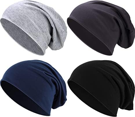 Caiuse4 Pieces Thin Knit Slouchy Skull Beanies Cap Hat Unisex Hip-Hop Sleep Cap Dwarf Hat Under Helmet Ridding Winter Caps Hicking Camping Running Yoga Gym