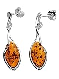 Sterling Silver Teardrop Baltic Honey Dangly/Dangle Drop Amber Earrings for Women/Ladies/Girls - 925 Sterling Silver - Unusual Fancy Cognac Amber Jewellery. 080436 - Image 2