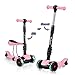 Yoleo 3-in-1 Kinder Roller Scooter mit Abnehmbarem Sitz, LED große Räder, Höheverstellbare Lenker für Kleinkinder Jungen Mädchen ab 2 Jahre(Rosa 1)