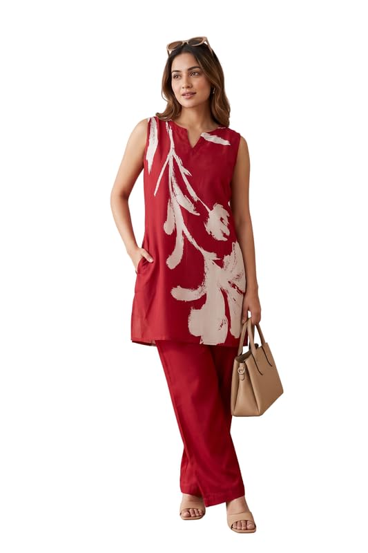 jisora Women's Red Printed Russian Silk Co-ord Set-picture-36