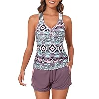 Summer Mae Modest Tankini Swimsuits for Women 2025 Two Piece Bathing Suits with Sporty Pockets Boy Shorts for Tummy Control Bohemia Size 18W