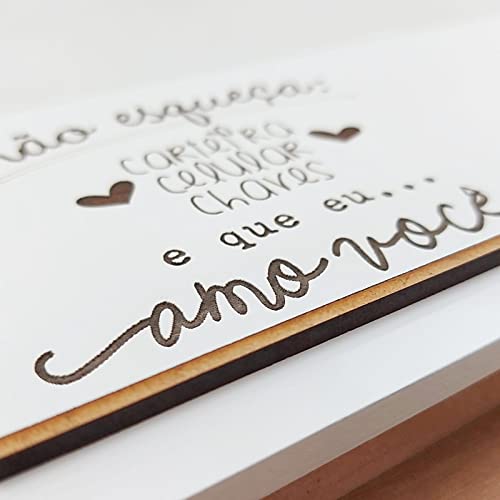 Porta Chaves Momento Casa Amo Você Amadeirado e Branco Ref 0162