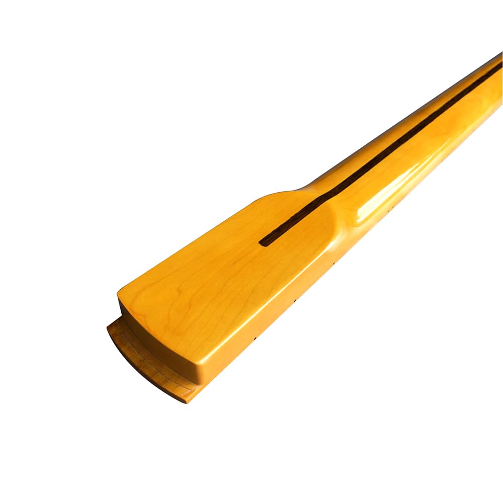 Bassgitarren-Hals-Ersatz – 86,4 cm Skala, 21 Bünde, Ahorn-Griffbrett mit 38 mm Sattelbreite, Blockeinlagen, gelbe glänzende Oberfläche