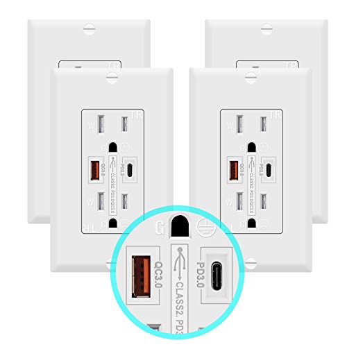 Black Friday - 80% OFF SZICT 30W Quick Charge 3.0 USB Wall Outlet, USB Outlet(Type-C Port Supports Fast Charging for iPad Pro), Compatible with iPhone, iPad, UL Listed(White, 4 Pack)