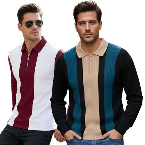 Image of T-Shirt for Men Zip Neck Texture Self Design Cotton Blend Mens Tshirts