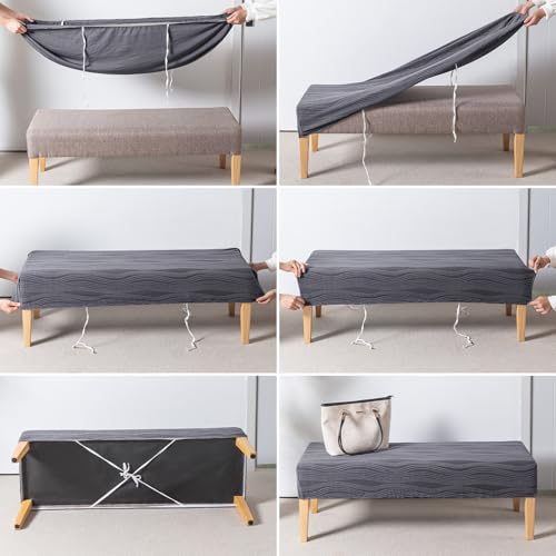 Image of HOKIPO 200gsm Knitting Jacquard Bench Cover, 'Nestiva Series', Porpoise Grey (AR-6237-GRY)