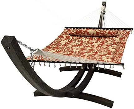14 Ft. Wooden Arc Hammock Stand + Deluxe Quilted Double Padded Ha...