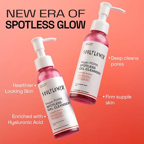 Image of Soulflower Vegan Korean PDRN Face Wash, Spotless Gentle Gel Cleanser for Men & Women|Dermatologically Tested, Deep Cleans Pores, Fades Pigmented Spots, Reduces Acne with 0.1% Salicylic Acid 100ml