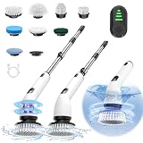 Keimi Electric Spin Scrubber, New Full-Body IPX7 Waterproof Cordless Bathroom Scrubber with 8 Replaceable Heads, Upgraded Extension Handle, Shower Cleaning Brush for Bathtub, Tile, Floor, White