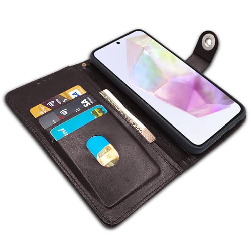 Image of Pikkme Samsung Galaxy A35 5G Flip Cover Leather Finish | Inside TPU with Card Pockets | Wallet Stand and Shock Proof | Complete Protection Button Flip Case (Coffee)