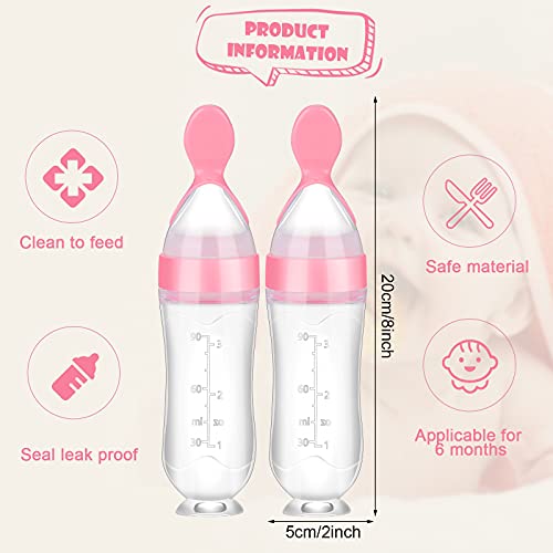 DELA DISCOUNT 41muUbSZH7S Nuanchu 2 Pieces Baby Food Feeder Silicone Squeeze Feeding Spoon Baby Food Dispensing Spoon Suction Cup Design Feeder (Pink)  