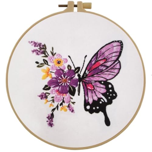Image of Embroidery Starter Kit for Adult Beginner with Butterfly Flower Pattern