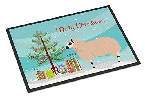 Caroline's Treasures BB9346MAT Kerry Hill Sheep Christmas Doormat 18x27, Teal Front Door Mat Indoor Outdoor Rugs for Entryway, Non Slip Washable Low Pile, 18H X 27W