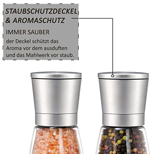 Foto von JAYCBOP GEKOPEE Gewürzmühlen Set 2-teilig mit verstellbarem Keramikmahlwerk Pfeffermühle aus Hochwertigem Edelstahl manueller Salzmühle ohne Inhalt