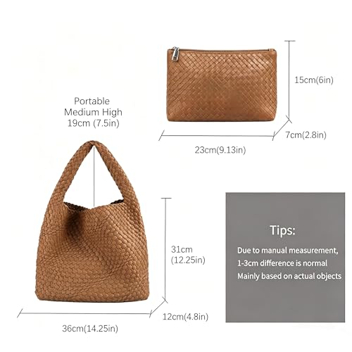 Image of Woven Tote Bag For Women, Large Vegan Leather Travel Handbag, Casual Work Shoulder Bag, Underarm Commuter Hobo Bag With Purse