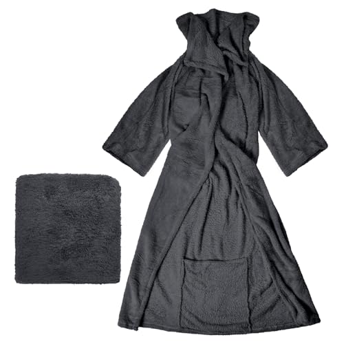Bravich Hibernate Snuggle Wearable Blanket - Charcoal Grey. Soft Fleece Blanket with Sleeves. 2-in-1 Snuggle Blanket & Teddy Pillow, Warm Blankets for Winter, Charcoal Grey Blanket