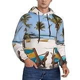 ERSDWRE Sudadera con capucha de manga larga para hombre, diseño de sillas de palmera y barco, elegante, con bolsillo, para hombre, Negro, 4XL